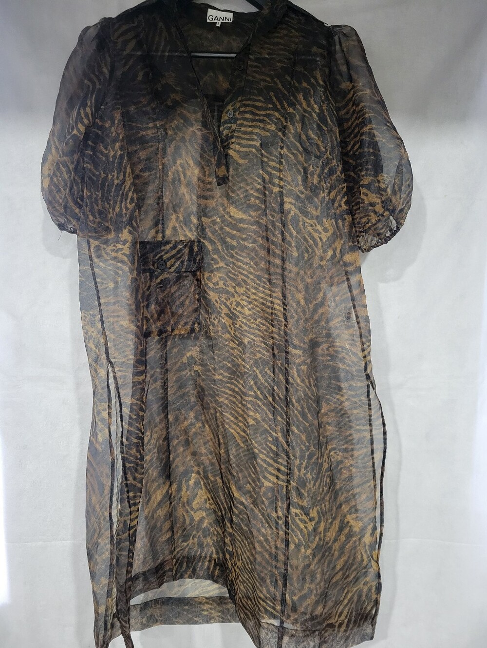 GANNI Tiger-Print Organza Dress - Picture 3 of 7